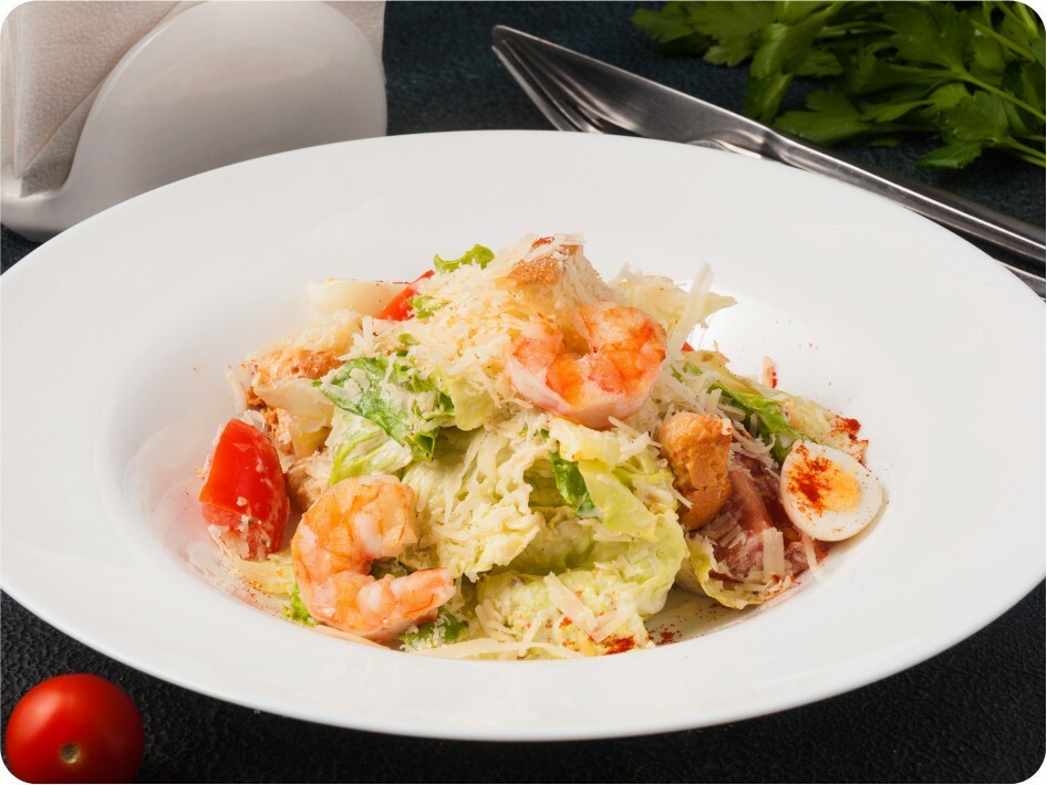 Салат "Цезарь с креветками" (220г) Салат "Цезарь с креветками" (220г)